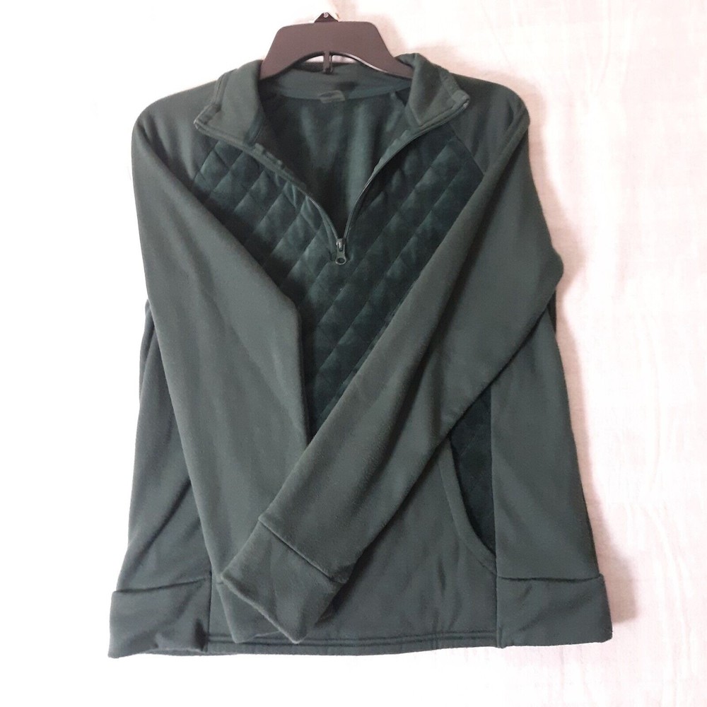 St. John's Bay Women's S Green Active Quilt Fleece 1/4 Zip Velvet Sweater Jacket